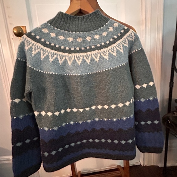 Lands End wool fair isle mock turtleneck sweater medium - Picture 8 of 9